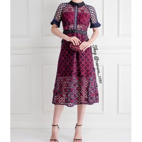 NWT Self Portrait Floral Grid Midi Dress US6